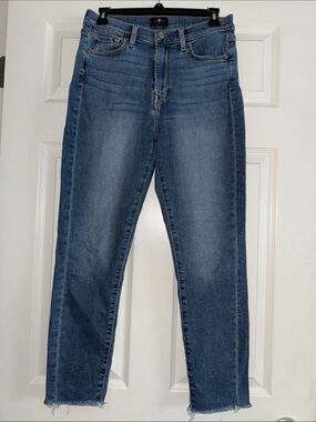 7 For All Mankind Medium Blue Cropped Straight Jeans